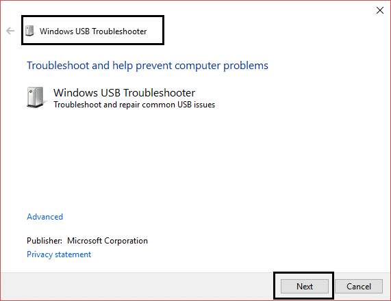 ตัวแก้ไขปัญหา USB ของ Windows