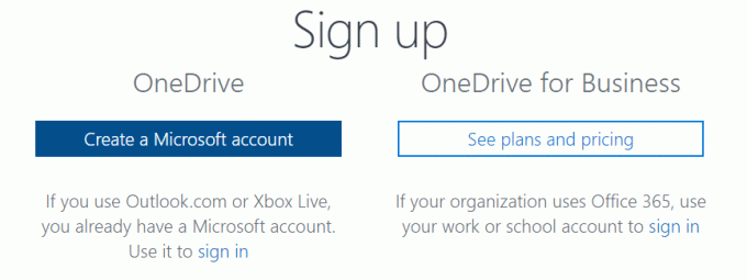 Microsoft 계정 만들기 버튼 클릭