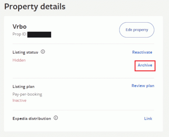 päivitä verkkosivu ja napsauta Arkistoi-vaihtoehtoa | VRBO: n asiakaspalvelu