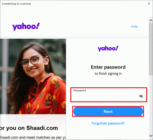 วางรหัสผ่านที่สร้างขึ้นแทนรหัสผ่านบัญชีของคุณ คลิกที่ ต่อไป. วิธีแก้ไขข้อผิดพลาด Yahoo Mail 0x8019019a