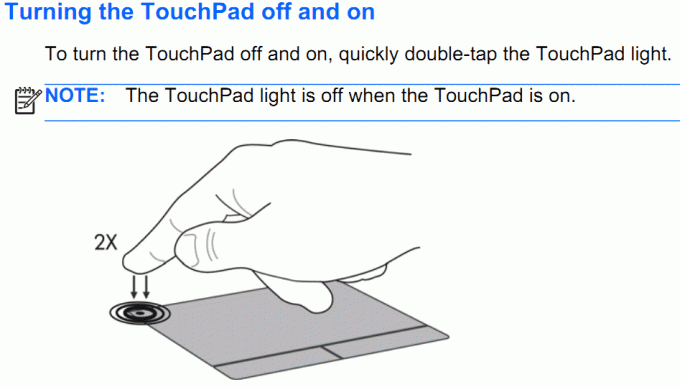 Toque duas vezes no indicador de ativação ou desativação do TouchPad