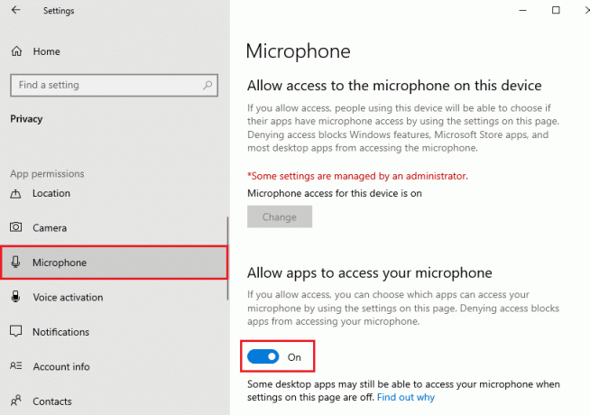 Assicurati che l'opzione Consenti alle app di accedere al tuo microfono sia abilitata