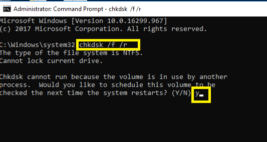 Untuk Memeriksa kesalahan Hard Drive ketik perintah di command prompt | Perbaiki Komputer Windows restart tanpa peringatan