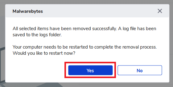 Haga clic en el botón Sí para completar el proceso de eliminación | Eliminar ByteFence Redirect completamente