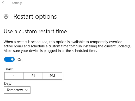 Deaktiver Active Hours for Windows 10 Update