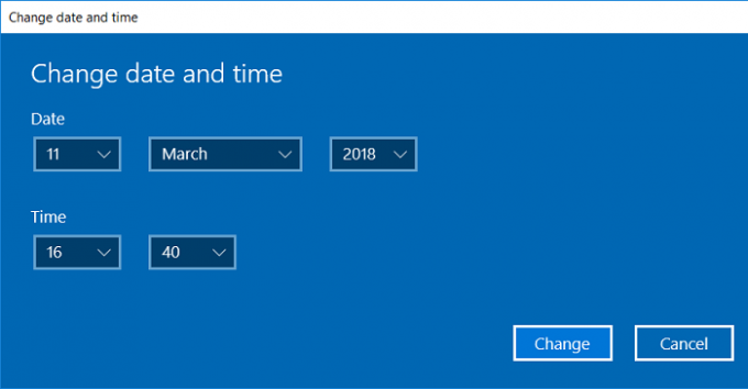 날짜 및 시간 변경 창에서 필요한 사항을 변경하고 변경을 클릭합니다.