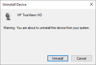 Kaldırma işlemini onaylamak için uyarı istemi. Windows 10'da Hiçbir Kameranın Eklenmediğini Düzeltin