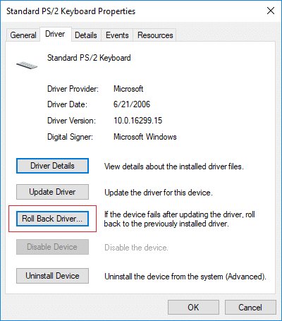 Installera om den tidigare versionen av tangentbordsdrivrutinen | Fixa mellanslagstangenten som inte fungerar på Windows 10
