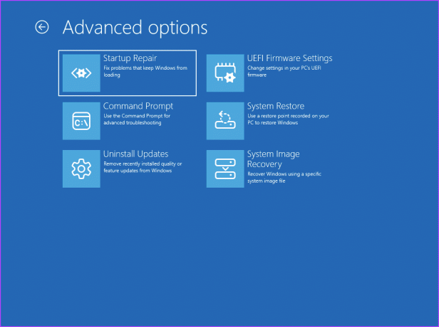 opciones avanzadas en la página del entorno de recuperación de Windows