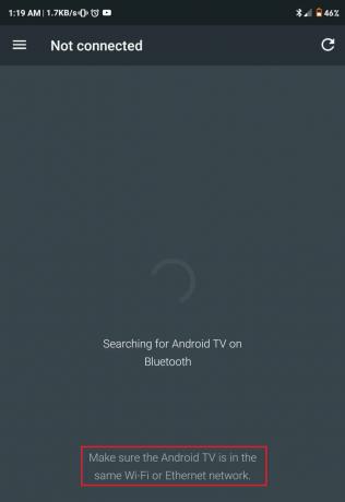 Atidarykite „Android TV Control“ programą. Ekrane pastebėsite klaidos pranešimą