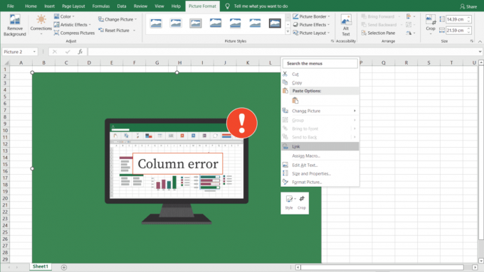 Excel napsauta kuvaa hiiren kakkospainikkeella valitsemalla Linkki-vaihtoehto liittääksesi poista hyperlinkki