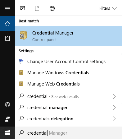 credentialと入力し、検索結果からCredentialManagerをクリックします。