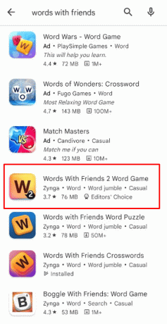 Αναζήτηση για το παιχνίδι Words With Friends.