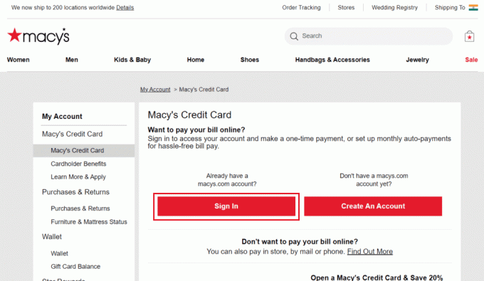 Besøk Macy's Credit Card Gateway-siden i nettleseren din og logg på kontoen din | kansellere betaling på Macy's