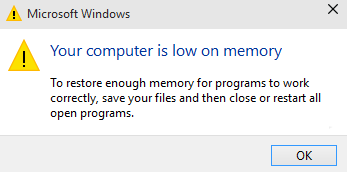 Upozornenie na opravu, že váš počítač má málo pamäte