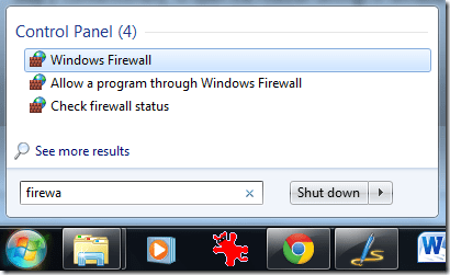 გახსენით Windows Firewall