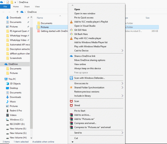 Klik met de rechtermuisknop op bestanden en mappen uit de OneDrive-map | Hoe OneDrive te gebruiken op Windows 10