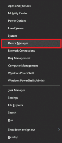 Kartu paspauskite „Windows“ ir „X“ klavišus ir spustelėkite „Device Manager“.