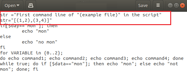 cserélje ki az egyszeres idézőjeleket kettős idézőjelekre az example.sh bash fájlban