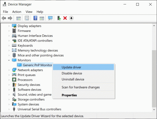 Expanda Monitores, luego haga clic con el botón derecho en Generic PnP Monitor y seleccione Actualizar controlador