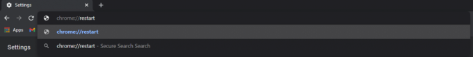 Upišite chrome: restart u odjeljku za unos URL-a preglednika Chrome