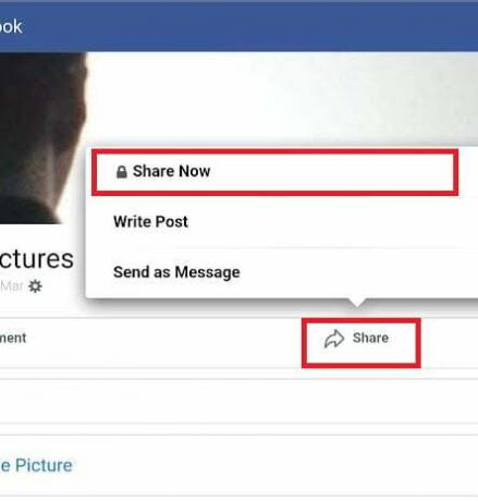 Торкніться опції «Поділитися» — торкніться «Поділитися зараз», щоб поділитися цим на часовій шкалі Facebook