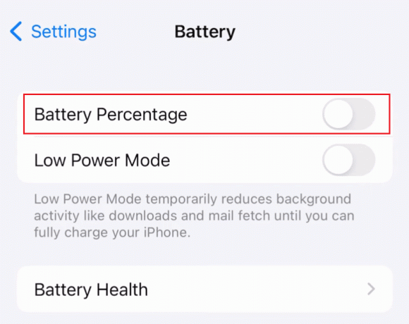 Zapněte přepínač pro možnost Procento baterie | Jak změnit barvu baterie na iPhone