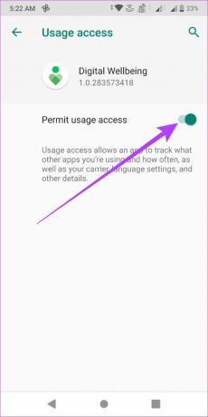 Kapcsolja ki a Használati hozzáférés engedélyezése kapcsolót