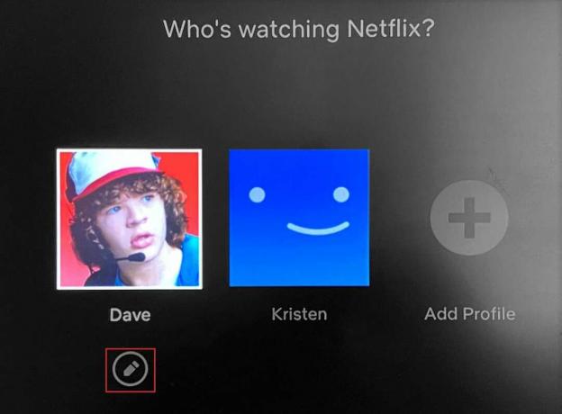 Wählen Sie das Stiftsymbol für ein bestimmtes Netflix-Profil in TV aus