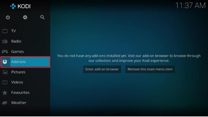 Z rozbalovací nabídky vyberte Add ons. Jak opravit, že Mucky Duck Repo nefunguje pro Kodi
