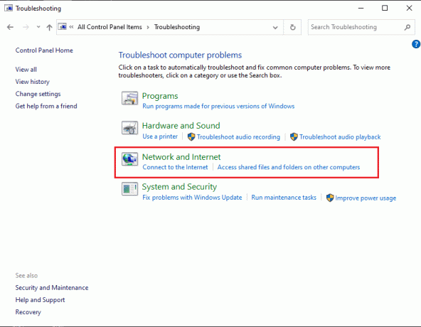 Klik Jaringan dan Internet | Perbaiki Pesan Kesalahan Media Terputus di Windows 10