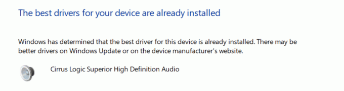 Hvis lyddriverne allerede er oppdatert, viser den De beste driverne for enheten din er allerede installert.