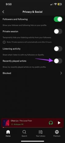Desactivar Artistas reproducidos recientemente en Spotify