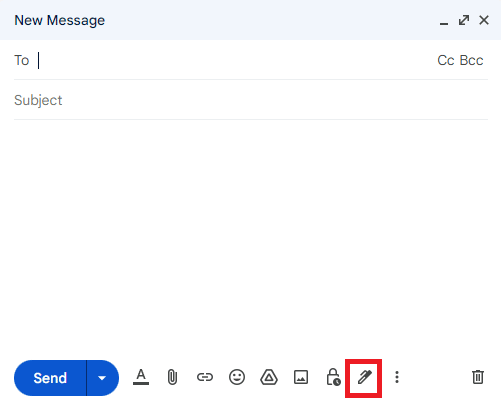 メールボックスで、ペンのアイコン | を見つけてクリックします。 Gmail の署名画像が表示されない