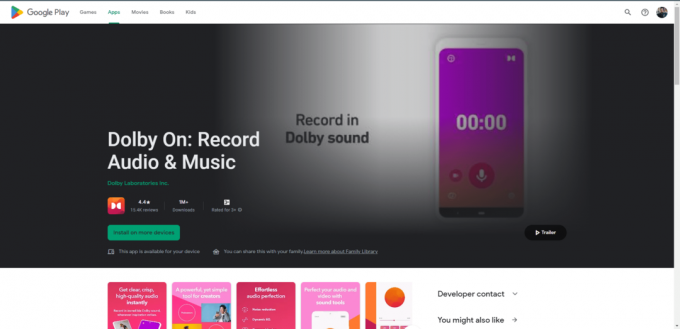 Dolby On Play Store-Webseite