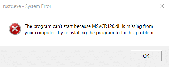 Windows 10-ში MSVCR120.dll-ის გამოტოვების გამოსწორება