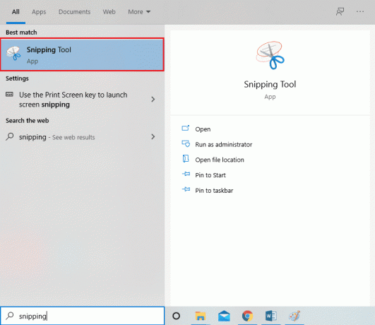 tryk på Windows-tasten og skriv 'Snipping Tool' i søgefeltet.