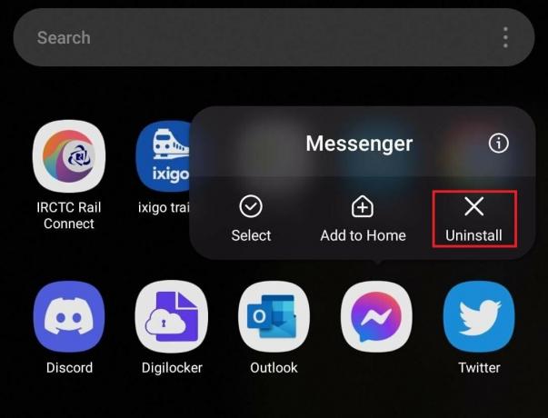 Appuyez sur Désinstaller Messenger | pourquoi Messenger dit que le message n'est pas disponible sur cette application