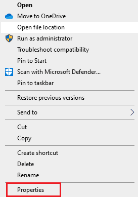 คลิกที่คุณสมบัติ แก้ไข Arbiter.dll ไม่พบใน Windows 10