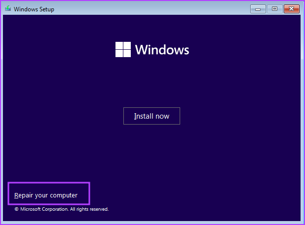 Fenêtre de configuration de l'installation de Windows