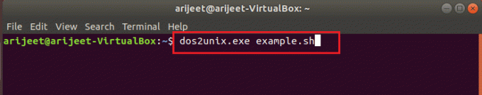 dos2unix.exe example.sh parancsot. Javítsa ki a Bash szintaktikai hibát a váratlan token közelében