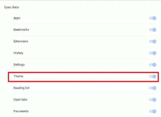 У розділі Синхронізувати дані вимкніть Тема.
