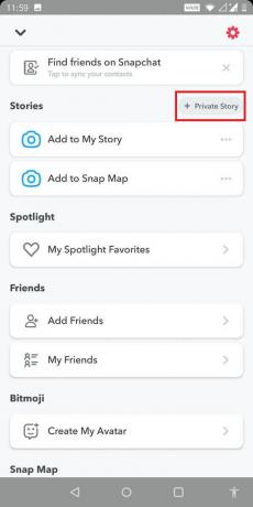 Fra menyen som nå vises, gå til Stories og trykk på " Privat Story". 