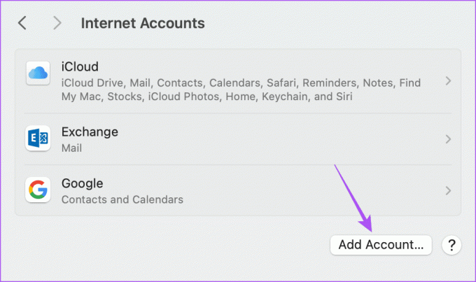 aggiungi account account internet Mac