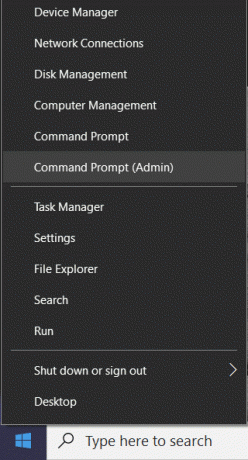 Højreklik på Windows-knappen og vælg Kommandoprompt (Admin)