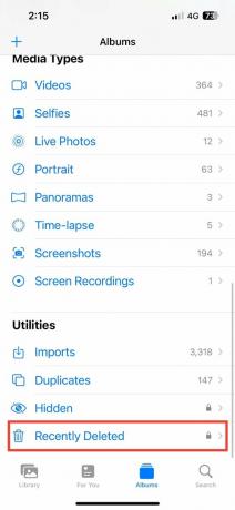 Кликнете върху Наскоро изтрити | как да проверя дневника на активността на iPhone