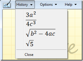 A05 Math Input Panel History