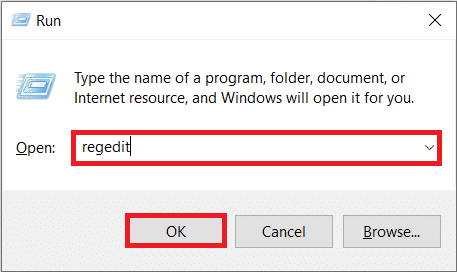 Zadejte příkaz regedit a kliknutím na tlačítko OK otevřete Editor registru