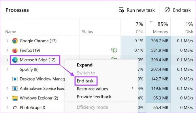 บังคับให้ออกจาก Edge บน windows 11