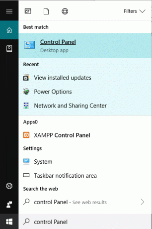 Abra el Panel de control buscándolo en la búsqueda de Windows.